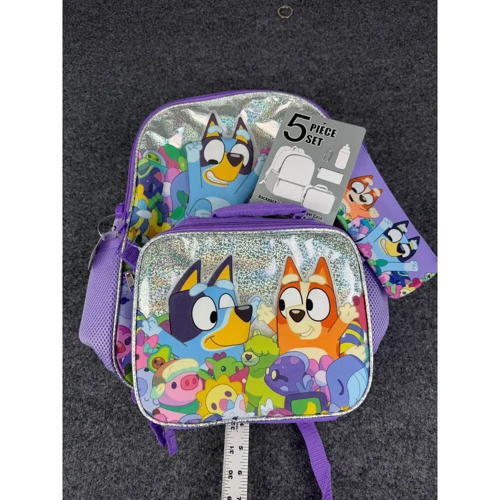 New Bluey & Bingo 5-Piece Backpack Set with Lunch Bag & Water Bottle - Official